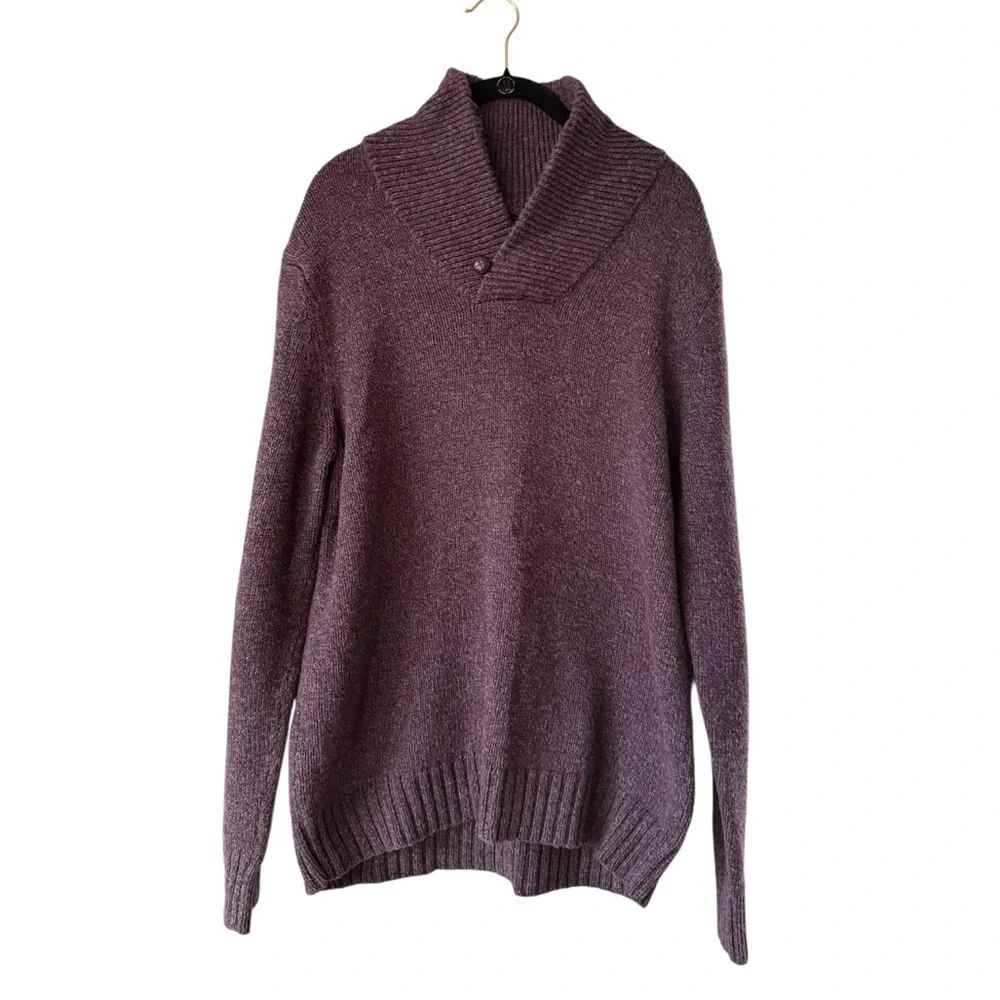 Banana Republic Men's Shawl Collar Sweater Plum Heather Cotton Blend Size Large